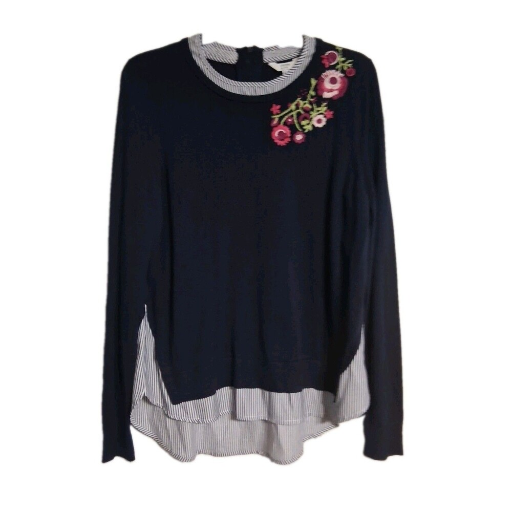 Women's Crown & Ivy Light Floral Embroidery Layered Sweater Size M